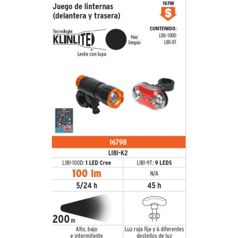 Juego De Linterna Delantera Y Trasera Para Bicicleta Truper